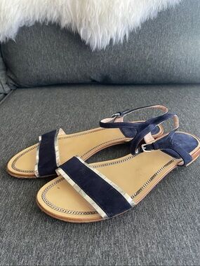 Stuart Weitzman navy / silver sandals flats 7,5 simple elegant comfortable